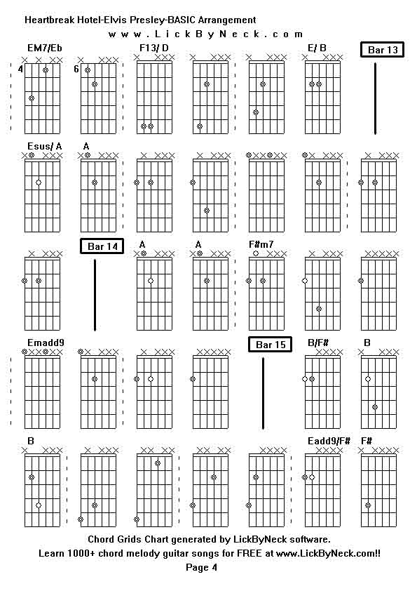 Chord Grids Chart of chord melody fingerstyle guitar song-Heartbreak Hotel-Elvis Presley-BASIC Arrangement,generated by LickByNeck software.